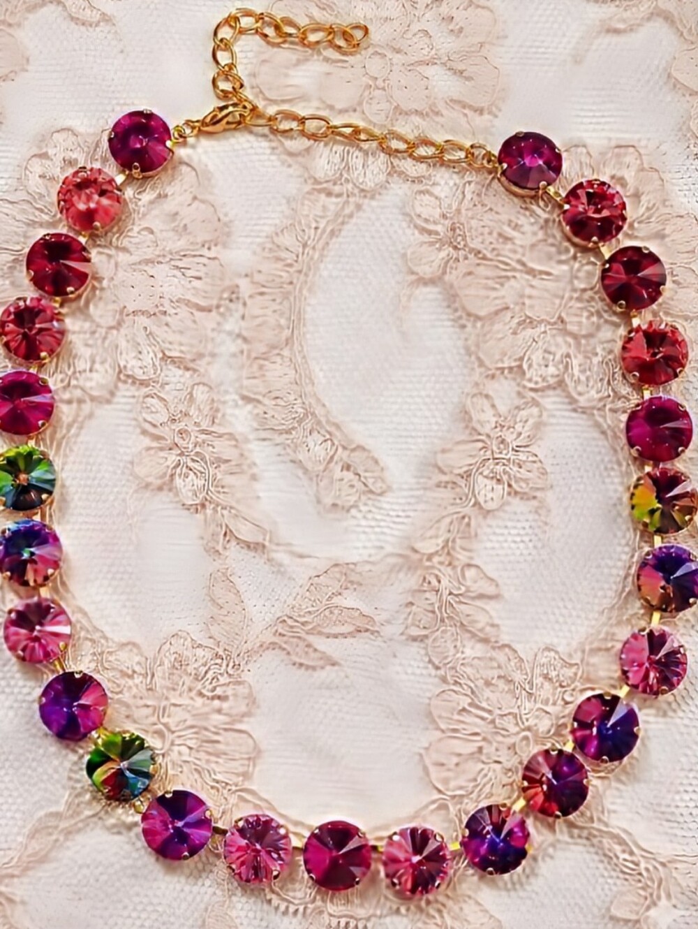 Fuchsia & Violet In Very Berry Austrian Crystal In 14K Gold Plated Necklace